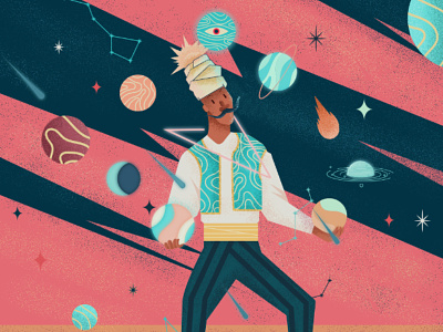 The Juggler character colors cosmos desert exotic illustration illustrator juggler mystic planet earth planets sky vector