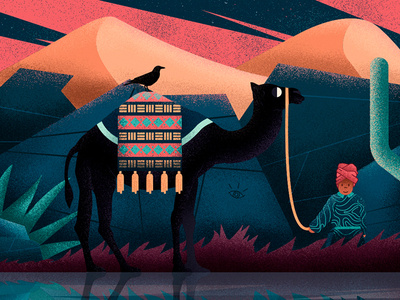 The trip cactus camel character colors desert design flat illustration illustrator oasis plants trip vector