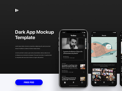 Dark App Mockup Template android app free ios iphone x iphone xs mockup presentation psd samsung galaxy s9 template