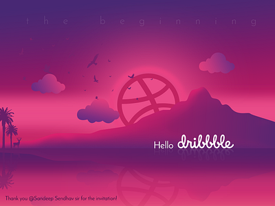 First Shot beginning dribbble first shot hello dribbble illustration invites river sun rise