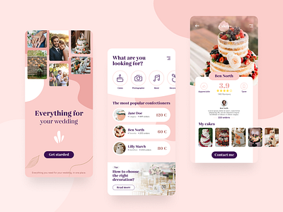 Everything for your wedding - App Concept app app design application cake clean concept design design app interface mobile pink purple ui uiux user experience user interface design userinterface ux wedding wedding app