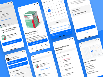 Medical Appoinment and medications prescription app app app design blue calendar clean design doctor health interface ios medical minimal modern pills ui user experience user interface ux white