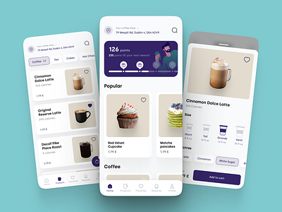 Cafeco - Coffee Takeway App app app design cafe clean coffee cup design espresso experience figma food interface order order app product purple shop takeway ui ux