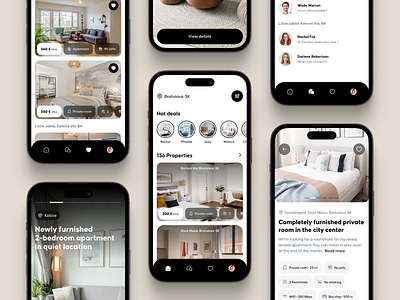 Find shared housing | App Concept app app design bed room clean design figma flatmates house interface living living room mobile app real estate rent roommates ui user experience user interface ux white
