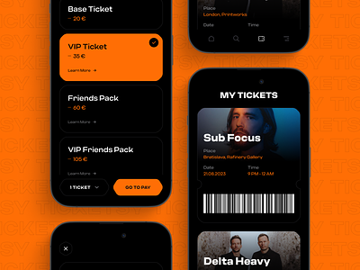 TICKETSY | Discover music events app app design black clean clean design design event experience festival figma interface ios mobile design music orange ticket ui user experience user interface ux