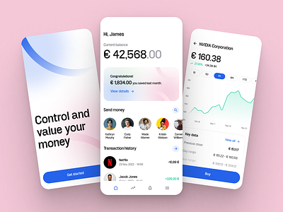 Control your Money | Finance Mobile App app app design bank banking clean control design figma finance interface mobile app money stock stocks trends ui user experience user interface ux value