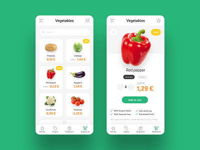 Shopping app | Concept app design food green interface interface design mobile orange shopping ui ux vegetables