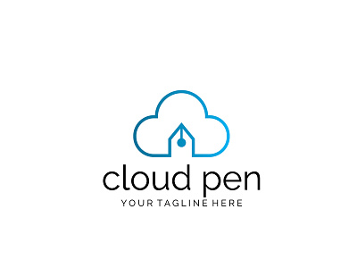 Cloud Pen Logo Design abstract blue cloud illustrations logo logo templates nib pen shapes vector logos