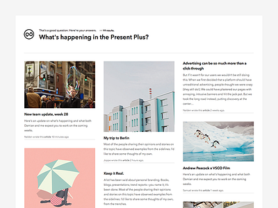 Present Plus articles blank blog design grid interface minimal present plus search ui website white