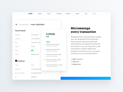Micromanage every transaction animation block dashboard framer interface mollie page prototype ui web website