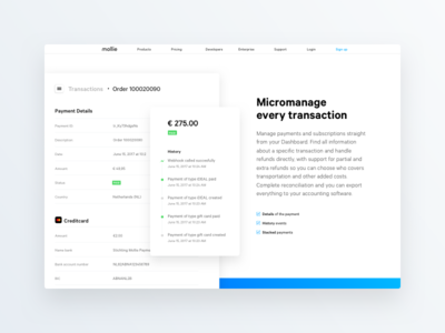 Micromanage every transaction animation block dashboard framer interface mollie page prototype ui web website