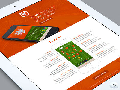 Oranje Landingspage app design holland iphone landingspage orange oranje soccer ui webdesign website