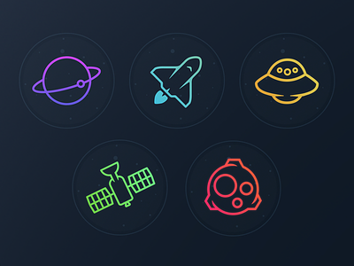 Achievements achievements app asteroid badge flat game icon planet satellite shuttle space ufo