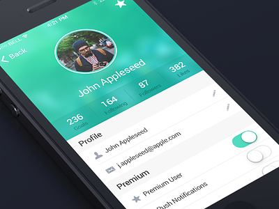 Settings app blur design flat ios iphone profile settings ui ux