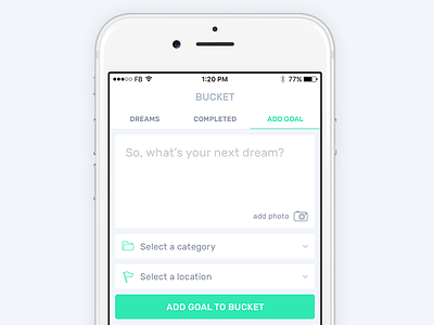 Next Dream app bucket design flat green ios iphone ui ux