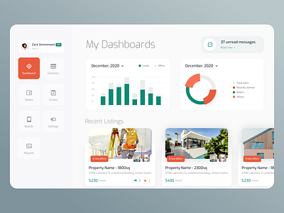 Real Estate Agent Dashboard agent booking builders chart dashboard designer digital agency graph housing listings ofspace property real estate realestate rental