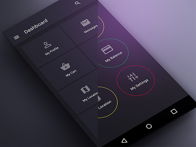 Navigation Dark App Screen dark design material designs menu navigation ui