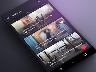 Newsfeed Dark UI design material designs newsfeed screens ui