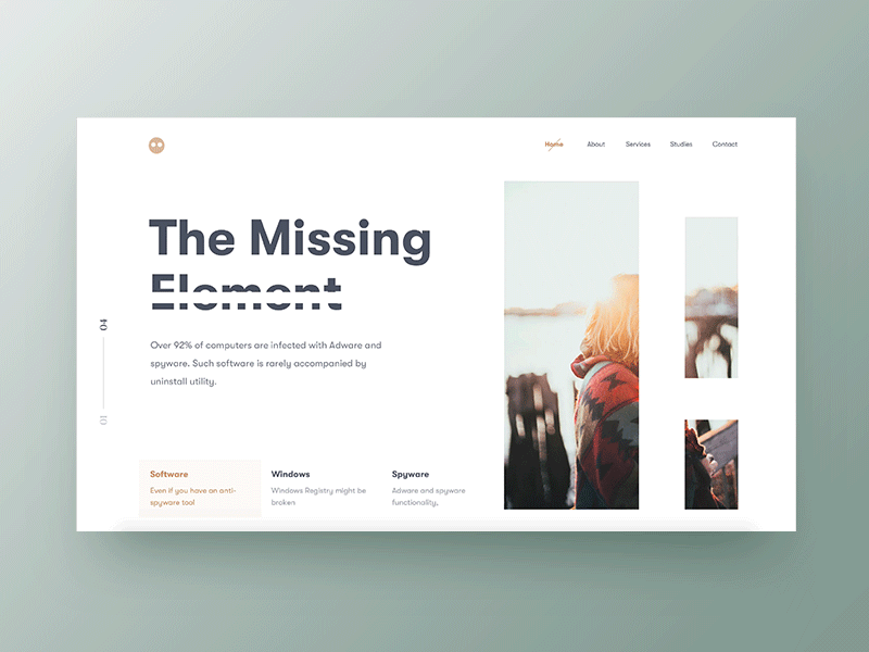 Missing Element animation interaction minimal layout clean design header animation