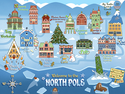 North Pole Map christmas colorful illustration map map illustration north pole packaging santa claus vector