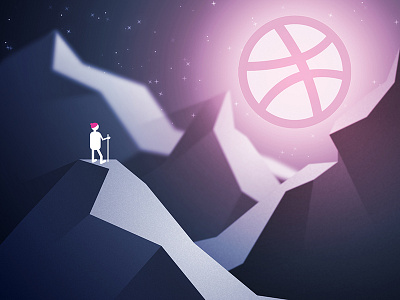 Hello Dribbble! debut hiker illustration moon mountains sketch app