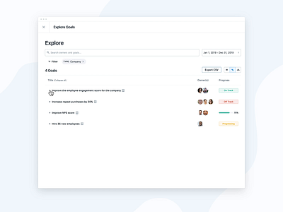 Explore Goals in Lattice desktop expand filter goals sidebar table