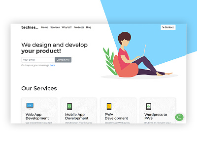 Website design of techies.pro agency illustration product progressive web app services web development website