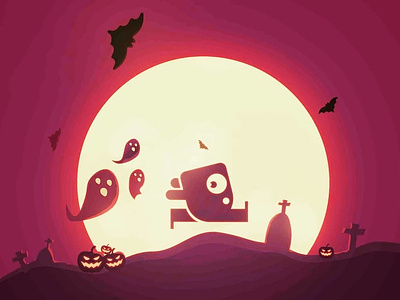 Trick or Treat 👻 bat ghost gradient halloween illustration moon pumpkin rip scary spooky