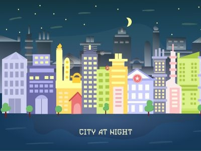 City at Night digital drawing illustration