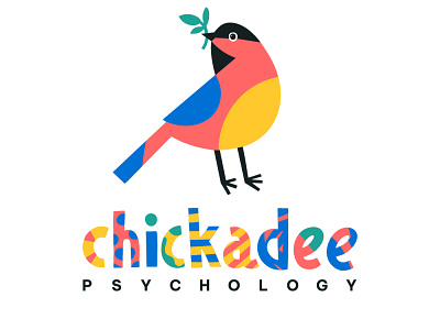 Logo for the Chickadee Psychology bird branding bright geometric graphic design illustration kids logo playful psychology therapy