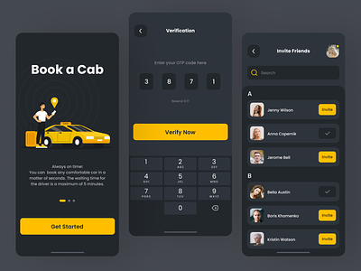 Taxi App app app design application black cab car dark design designs figma flat interface ios mobile onboarding taxi transport ui ux verification