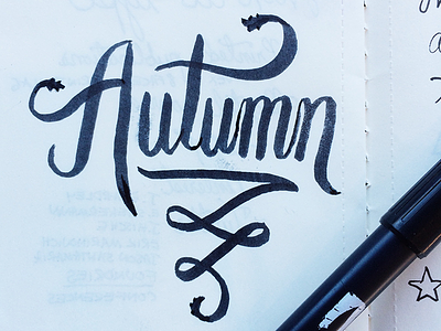 Autumn brush ink lettering sketch