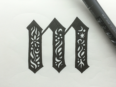 Decorative M illustration lettering typography