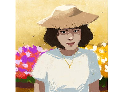 Summertime art artwork character curly hair digital art digital illustration flowers girl girl character girl illustration girl portrait illustration illustration art portrait procreate procreate app straw hat summer summer girl vacation