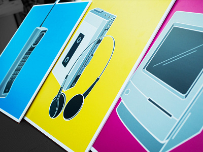 80's tech signage apple cassette player computer icons illustration old phone print signage signs sony