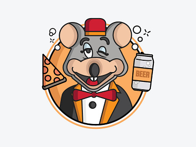 Pizza Time! beer chuck e cheese illustration pizza rat