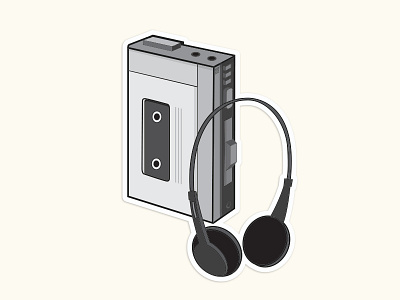 Jammin' Sticker cassette head phones illustration music old sony tape deck walk man