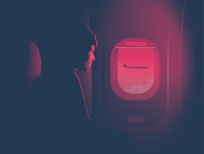 Looking Out The Window airplane atmospheric cockpit holiday passenger people people illustration person pink plane portrait realism red summer sunset texture vector warm