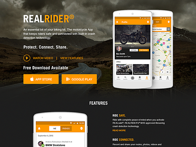 Realrider advertising android app front end design ios motorbikes realrider realsafe web design website
