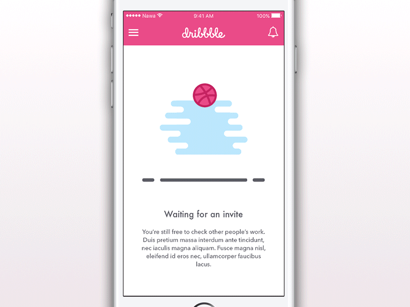 Dribbble App Animation animation app congratulations dribbble empty state invitation mobile onboarding waiting welcome