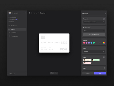 Customization Dashboard for Credit Cards appdesign creative dailyui dashboard digitaldesign editor figma inspiration interactiondesign productdesign sketch ui uidesign userexperience userinterface userinterfacedesign ux webdesign webdesigner websitedesign