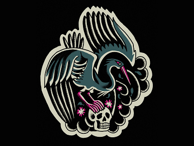 Traditional Crane & Skull crane design illustration skull traditional tattoo