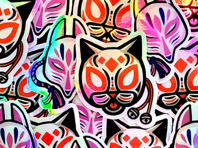 Holographic stickers holographic illustration japanese mask sticker
