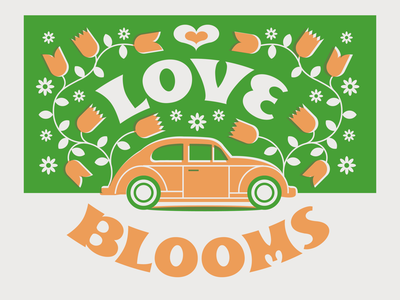 Love Blooms flowers illustration ornate overprint volkswagen vwbug