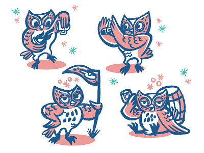 Good Bottle owl mascot alcohol bartender design illustration mascot mid-century modern owl