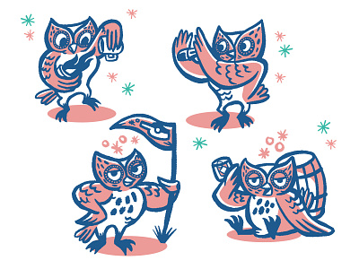 Good Bottle owl mascot alcohol bartender design illustration mascot mid century modern owl