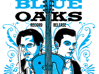 Blue Oaks poster hand drawn illustration music poster rock two color