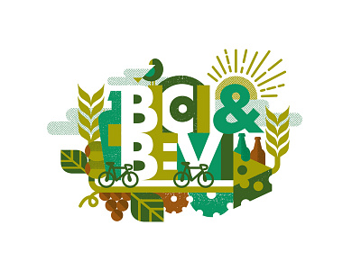 Bici & Bevi illustration bikes cheese collage event gears geometric illustration wheat wine