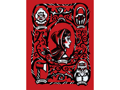 Little Red Riding Hood poster design fairy tale illustration poster profile red three color