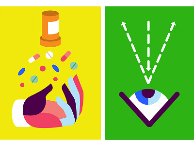 Top Docs — Illustration (pill use, eye surgery) bright color design doctor eye hand illustraion shapes